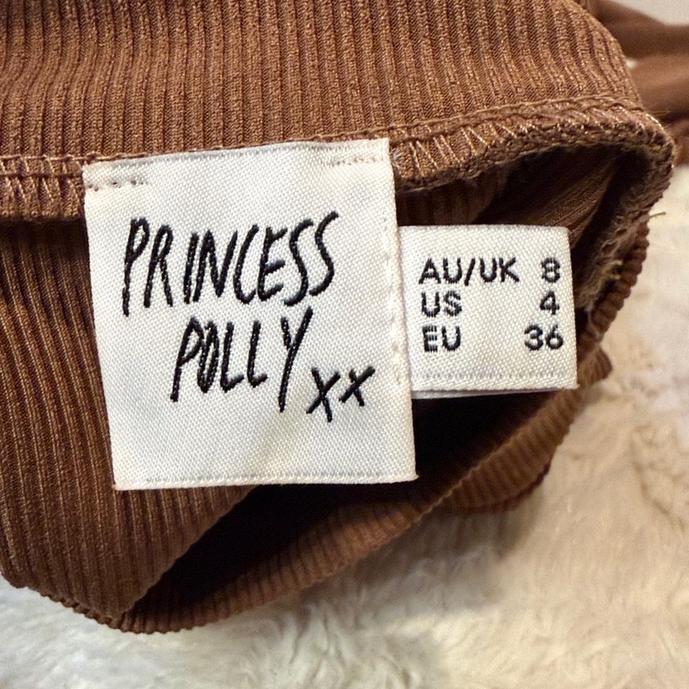 Princess Polly Brown Bodycon Ribbed Long Sleeve Mock Neck Dress- Size 4 - Picture 3 of 6